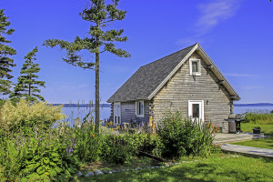 The backyard view of the bay from our seaside cabin.